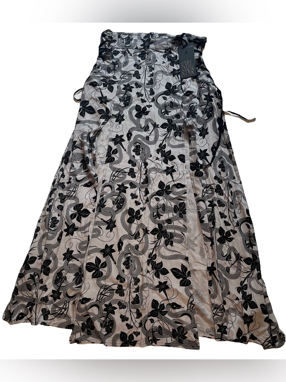 Killstar Lace Up Snake Botanical Maxi Skirt Black Whimsigoth Gothic Boho Dark